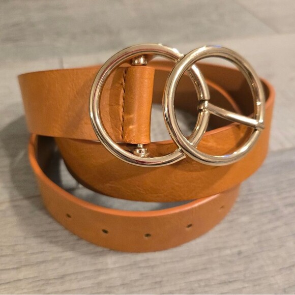 LINEA PELLE double ring buckle belt XL in tan vegan leather - Picture 1 of 6